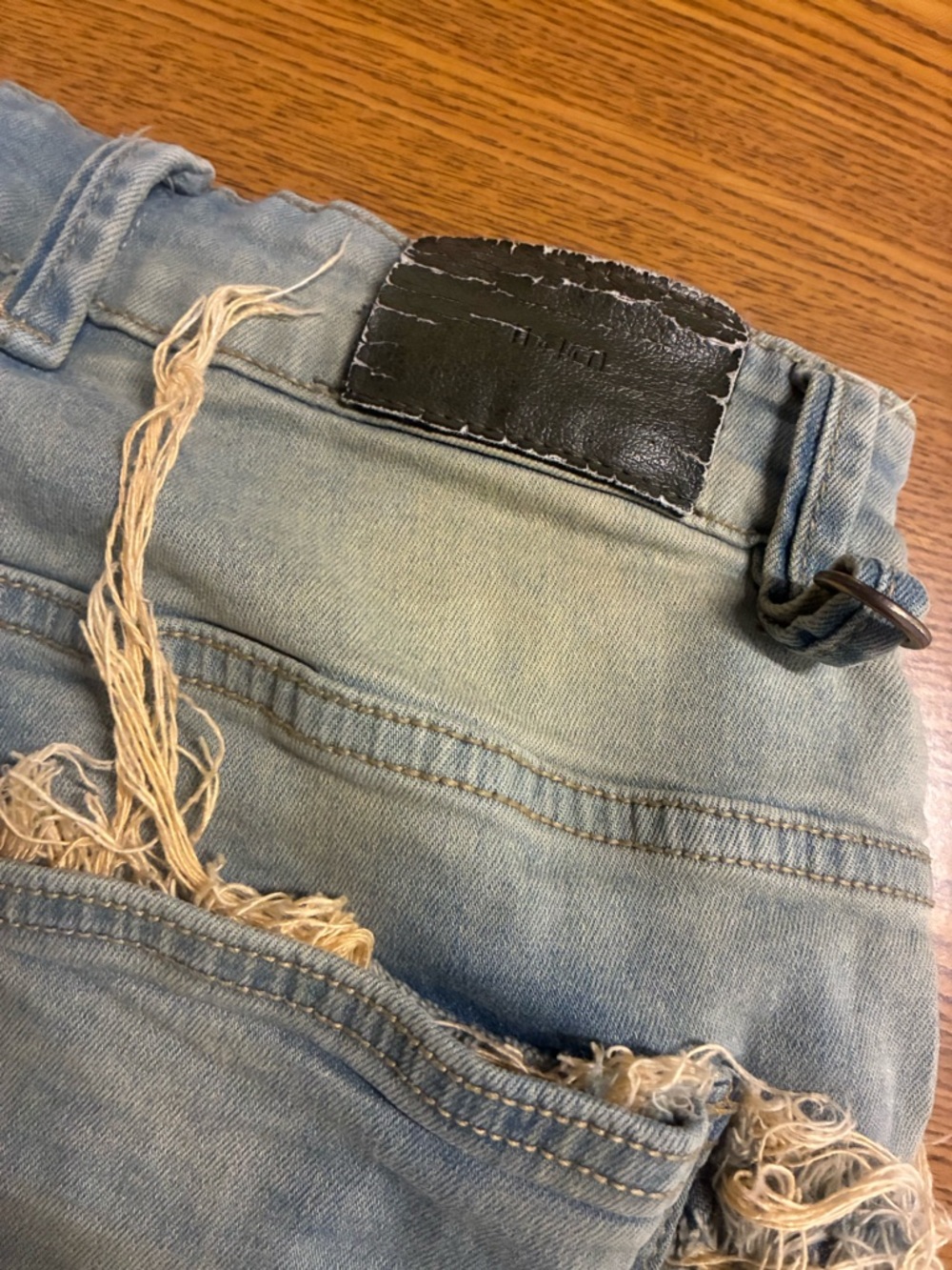 Light Wash Frayed Denim Shorts